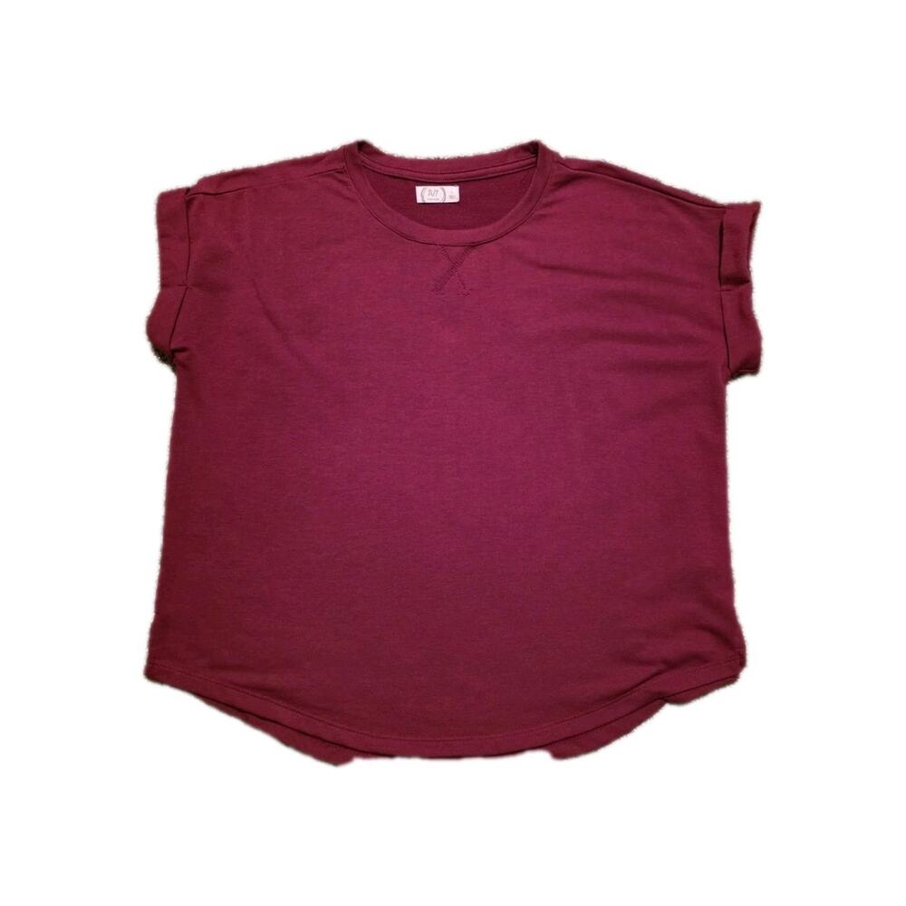 EUC Maurice's 24/7 LARGE Cranberry Crew Neck Shirt Cuffed Sleeves